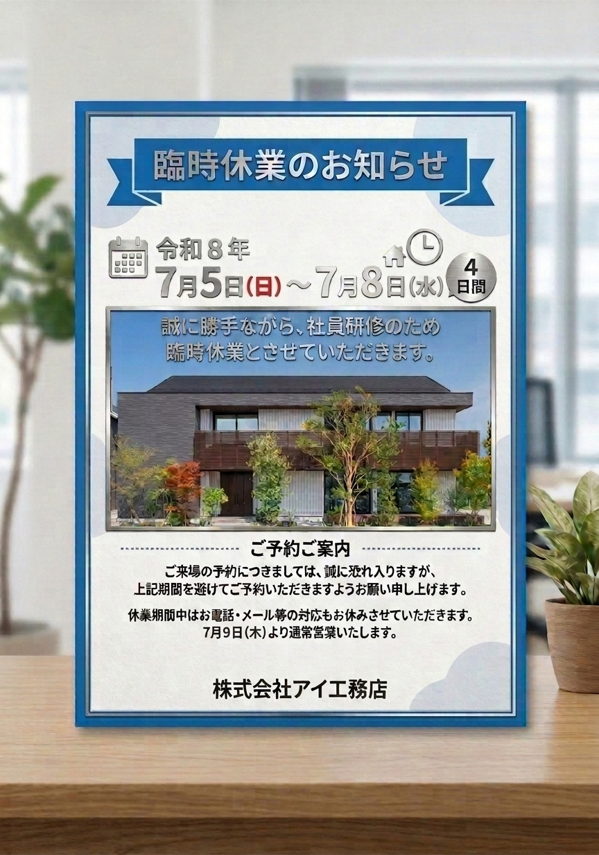 臨時休業のお知らせ